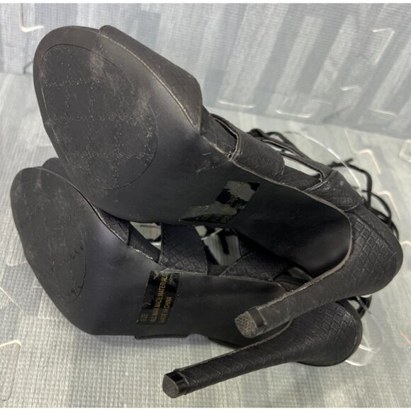 Qupid Gladiator Stiletto Heels Black Women's Size 7 Open Toe Tie Faux Leather - Picture 10 of 11